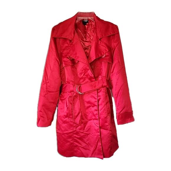 Torrid Womens Red Chiffon Drape Trench Coat Jacket Single Button Size 1 - Picture 2 of 10